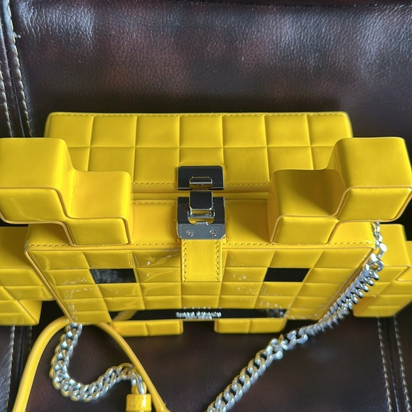 NWT Kate ♠️ Spade special edition SPACE INVADERS Yellow Pixelated Handbag - Picture 9 of 16
